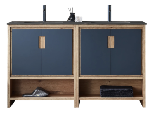LYON 60” BLACK OF NIGHT/MAPLE WITH BLACK COUNTERTOP BATHROOM VANITY