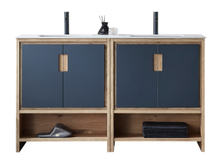 LYON 60” BLACK OF NIGHT/MAPLE WITH WHITE COUNTERTOP BATHROOM VANITY
