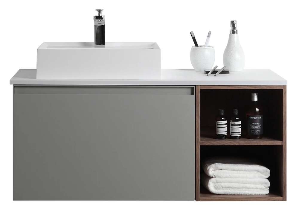 MANAROLA 42” LIGHT GRAY AND WALNUT WALL MOUNT MODERN BATHROOM VANITY