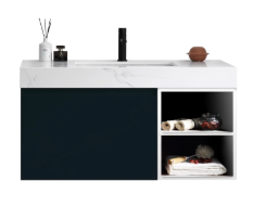 MANAROLA 42” MATTE BLACK + WHITE BATHROOM VANITY