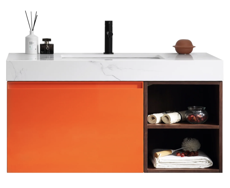 MANAROLA 42” RED AMBER + DARK WALNUT BATHROOM VANITY