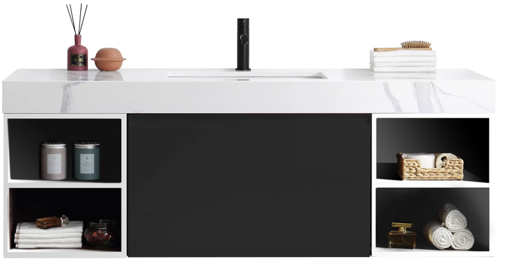 MANAROLA 60” MATTE BLACK AND WHITE BATHROOM VANITY