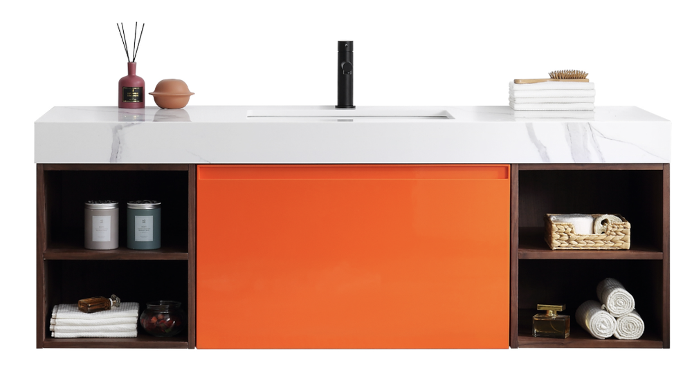 MANAROLA 60” RED AMBER + DARK WALNUT BATHROOM VANITY
