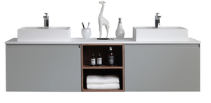 MANAROLA 72" LIGHT GRAY AND WALNUT BATHROOM VANITY