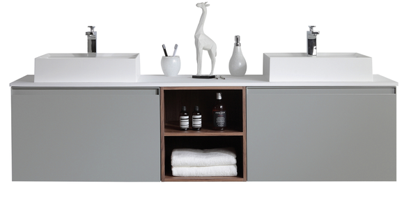 MANAROLA 72" LIGHT GRAY AND WALNUT BATHROOM VANITY