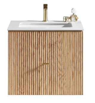 BARCELONA 60" NATURAL OAK WITH WHITE COUNTERTOP BATHROOM VANITY