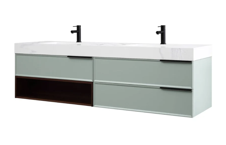 MARFA 72” ALOE GREEN/WALNUT BATHROOM VANITY