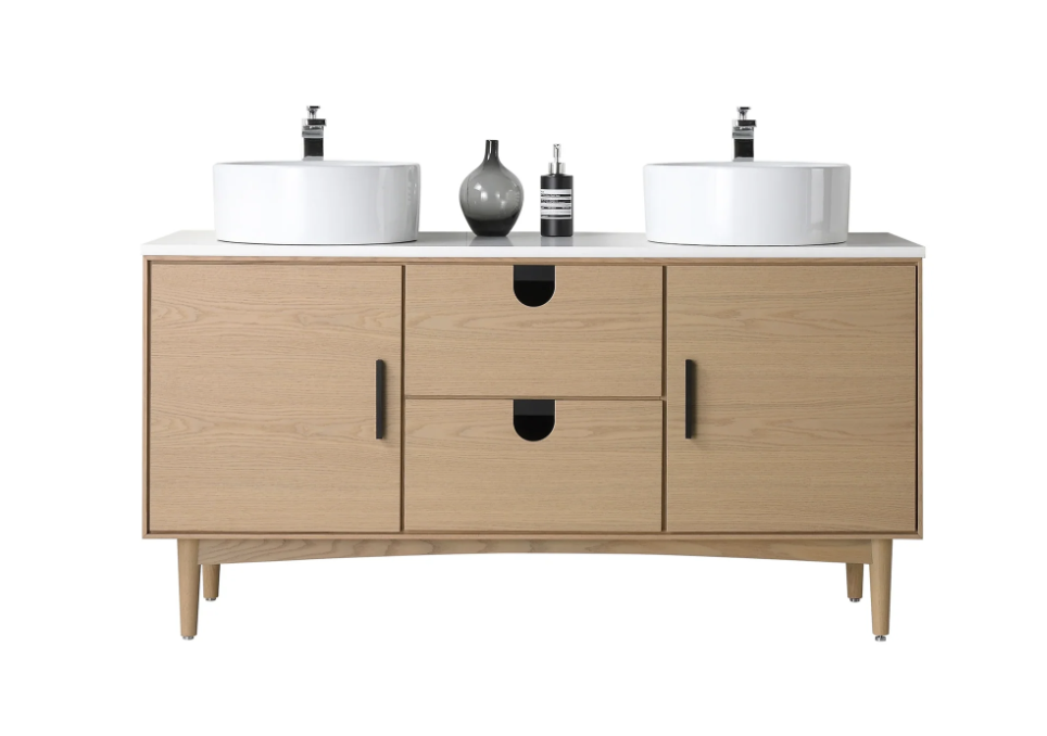 PORTREE 60" WHITEWASH OAK BATHROOM VANITY