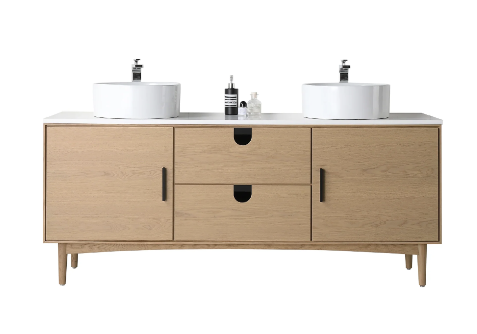 PORTREE 72" WHITEWASH OAK BATHROOM VANITY
