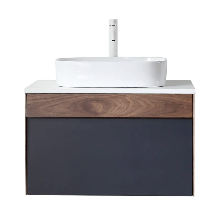 RONDA 30” DARK BLUE AND WALNUT BATHROOM VANITY