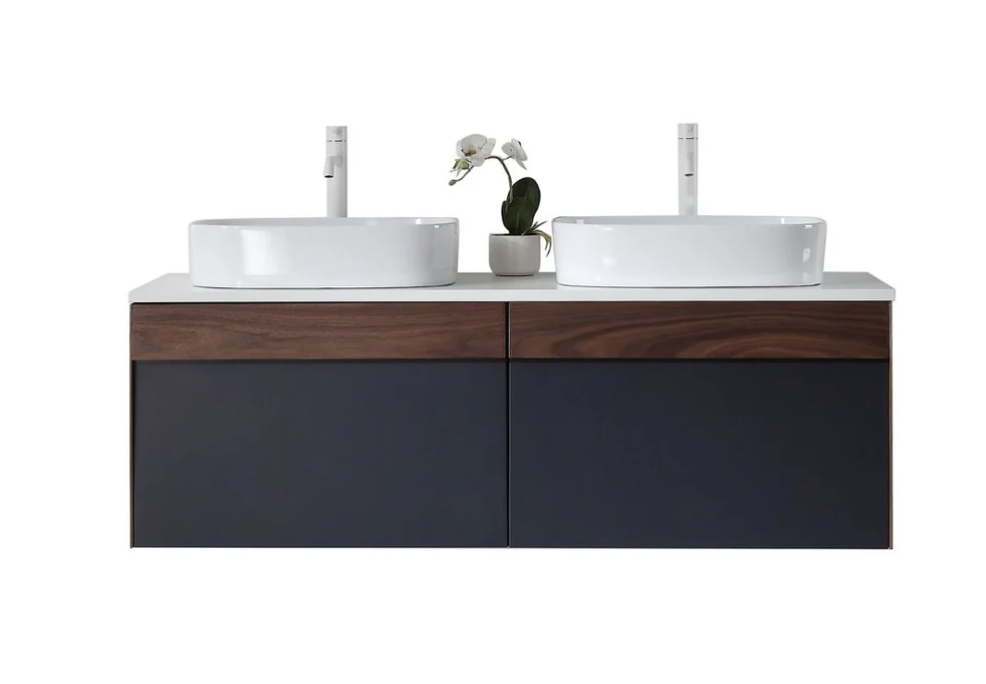 RONDA 55” DARK BLUE WALL AND WALNUT BATHROOM VANITY
