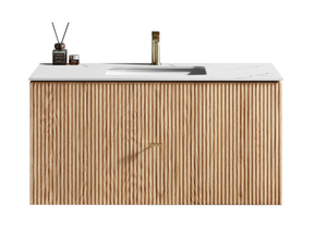 BARCELONA 42" NATURAL OAK WITH WHITE COUNTERTOP BATHROOM VANITY