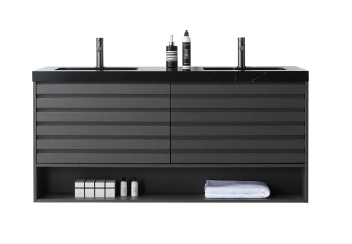 MATERA 60" CHARCOAL WITH BLACK COUNTERTOP BATHROOM VANITY