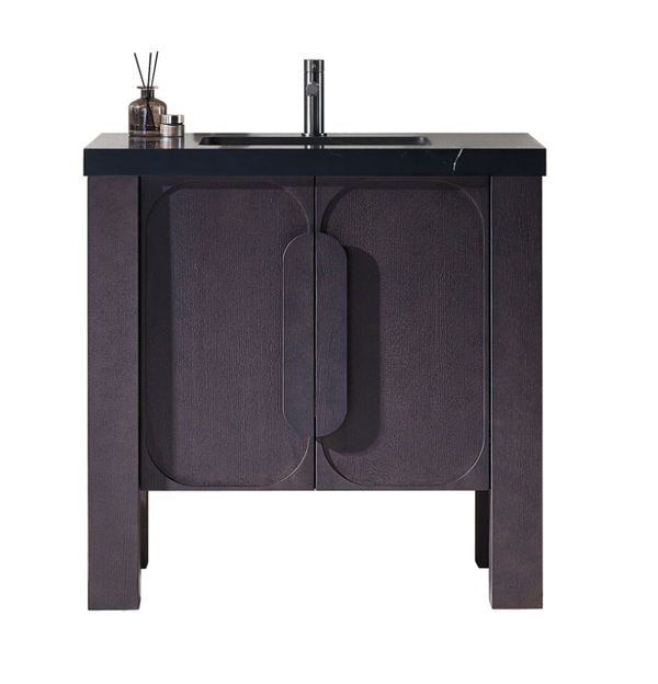 MUNICH 36" ESPRESSO OAK WITH BLACK COUNTERTOP BATHROOM VANITY