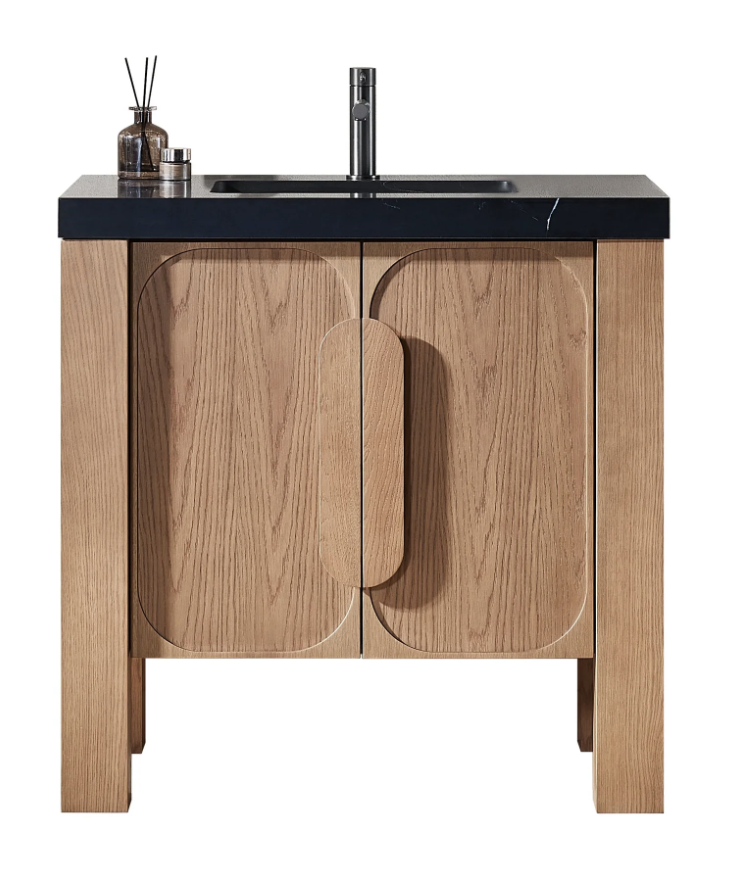 MUNICH 36" NATURAL TEAK WITH BLACK COUNTERTOP BATHROOM VANITY
