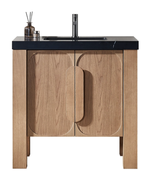 MUNICH 36" NATURAL TEAK WITH BLACK COUNTERTOP BATHROOM VANITY