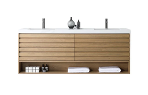 MATERA 72" PECAN OAK WITH WHITE COUNTERTOP BATHROOM VANITY