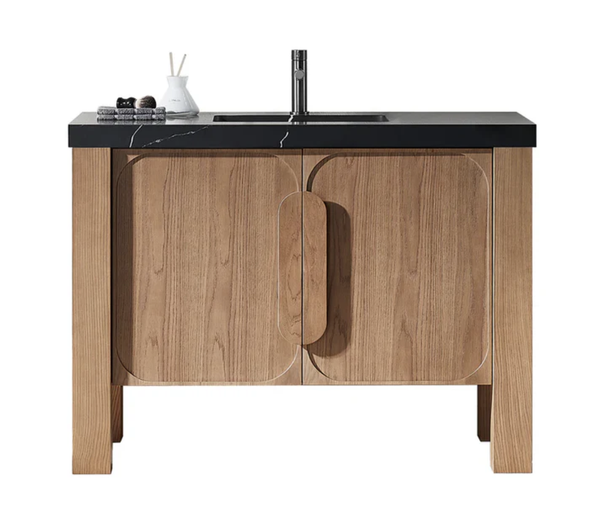 MUNICH 48" NATURAL TEAK WITH BLACK COUNTERTOP BATHROOM VANITY