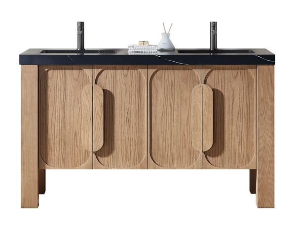 MUNICH 60" NATURAL TEAK WITH BLACK COUNTERTOP BATHROOM VANITY