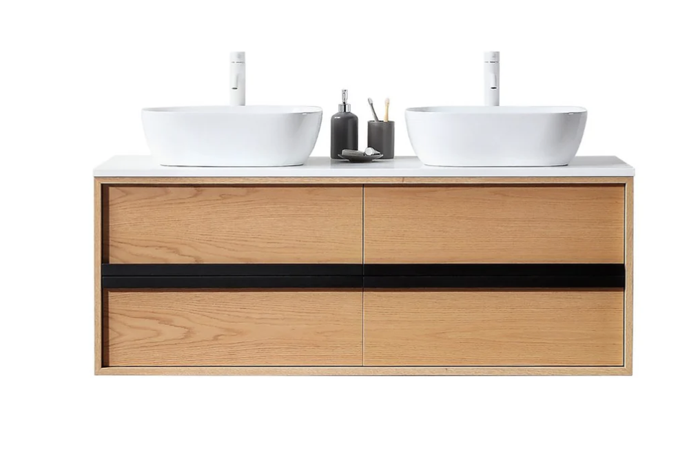 SINTRA 55” WHITEWASH OAK BATHROOM VANITY