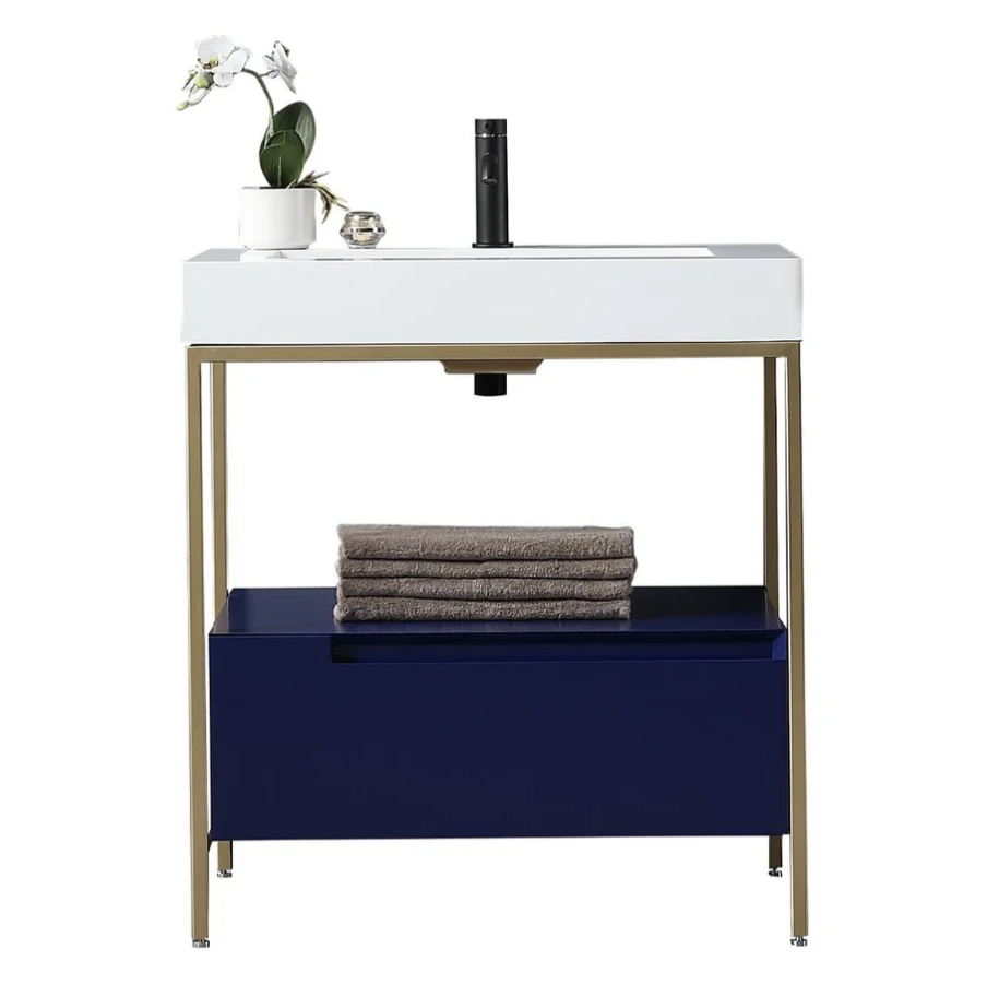 TEXEL 30” NAVY BLUE AND GOLD FRAME BATHROOM VANITY