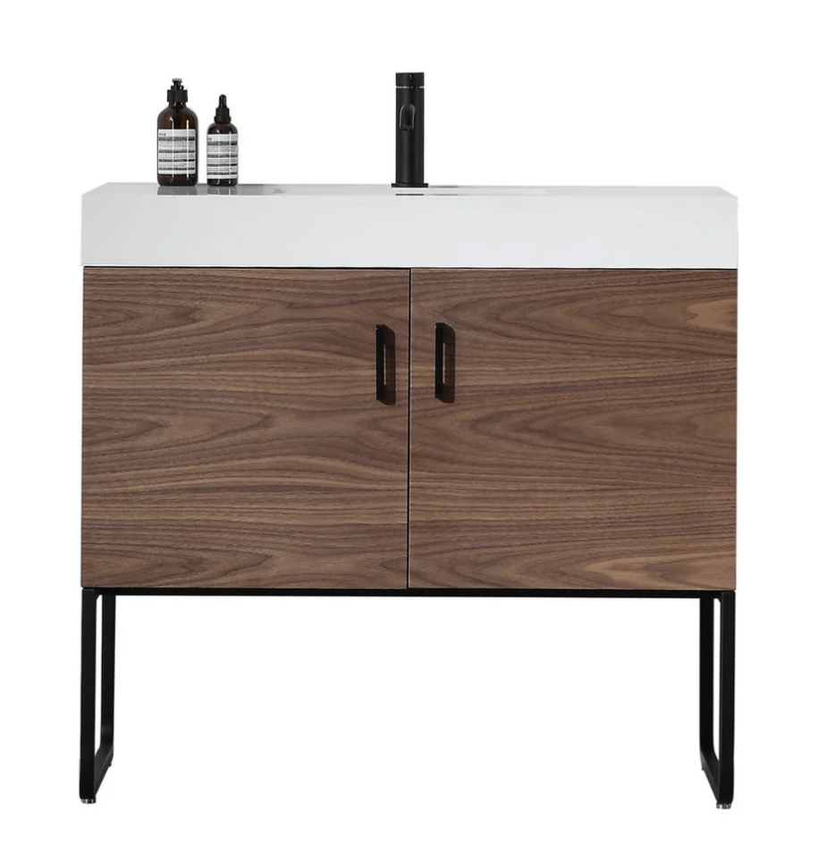 VEEMON 36” WALNUT BATHROOM VANITY