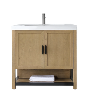 WINCHESTER 36" PECAN OAK WITH WHITE COUNTERTOP BATHROOM VANITY