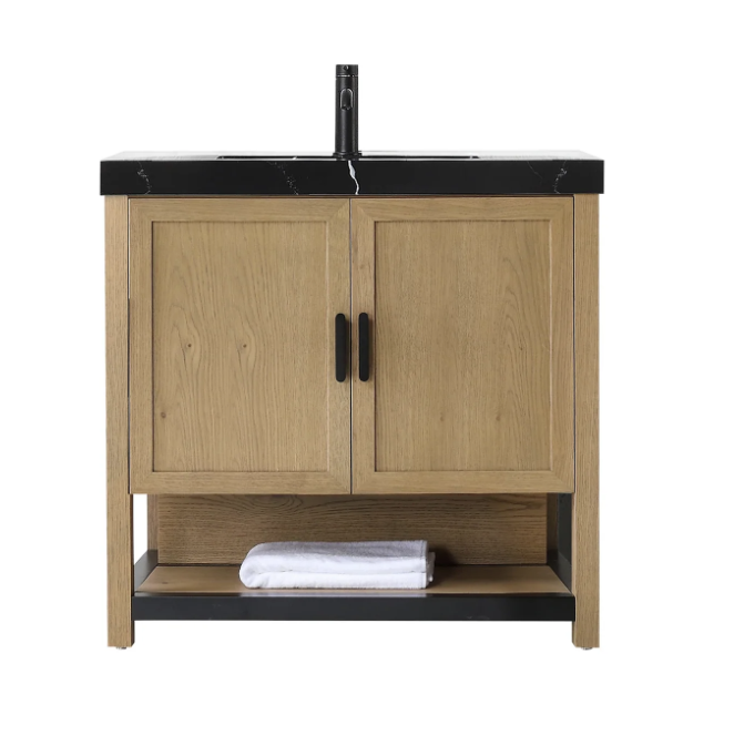 WINCHESTER 36" PECAN OAK WITH BLACK COUNTERTOP BATHROOM VANITY