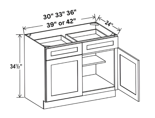 Sydney White- Base Cabinet with Double Doors and Drawers
