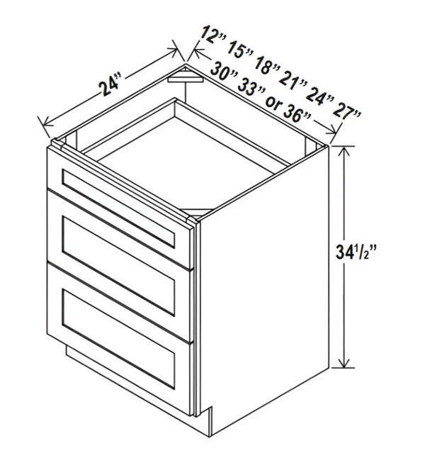 Sydney White- Three Drawer Base Cabinet