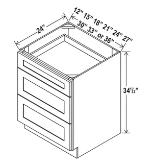 French Grey- Three Drawer Base Cabinet