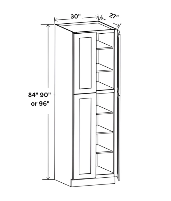 Sydney White- 30"W Two Double Door Utility Pantry Cabinet