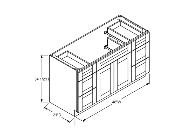 Sydney White - Vanity Sink Drawer Base Cabinet - 48"W x 34 1/2"H x 21"D - 2 DRW, 2D