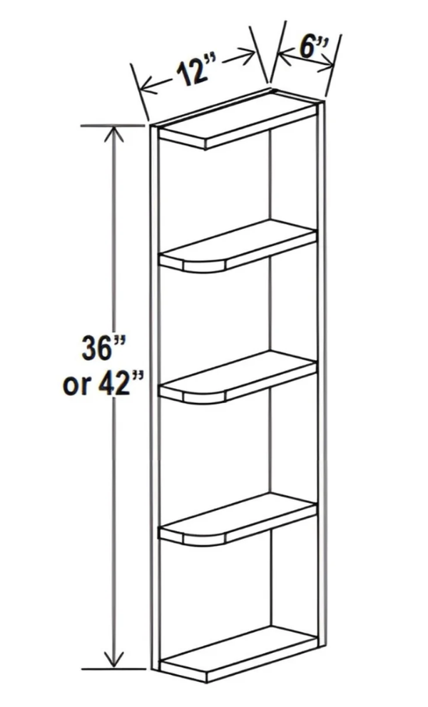 French Grey- Wall End Shelf - 6"W x 42"H x 12"D - 4S