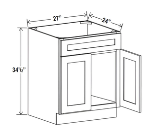 French Grey- Sink Base - 27"W x 34- 1/2"H x 24"D - 1 False Drawer