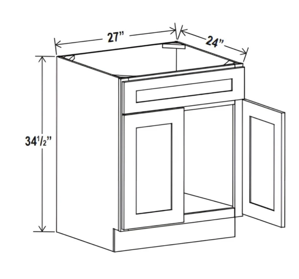 French Grey- Sink Base - 27"W x 34- 1/2"H x 24"D - 1 False Drawer
