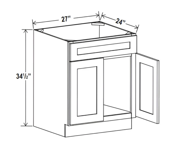 Sydney White - Sink Base - 27"W x 34- 1/2"H x 24"D - 1 False Drawer