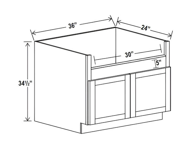 French Grey- Farm Sink Base - 36"W X 34- 1/2"H X 24"D