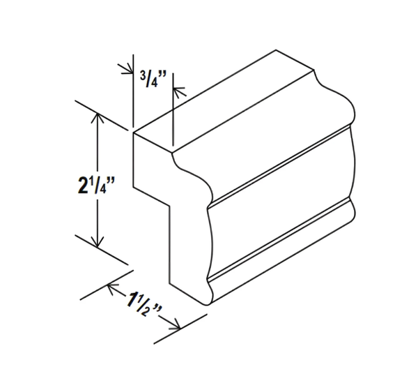 Sydney White - Light Rail Moulding - 96'W x 1 9/16"H x 2 1/4"D