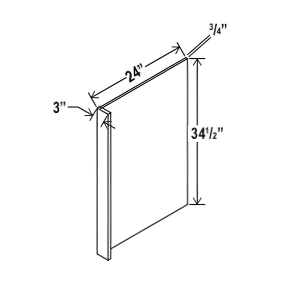 French Grey- Dishwasher Return Panel w/3"W Filler - 24"W X 34- 1/2"H X 1/2"D