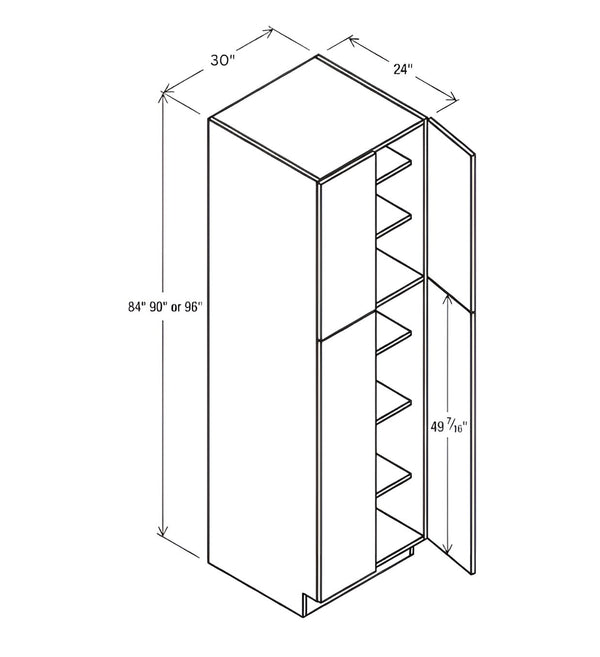 Oak Shade 30"W Two Double Door Utility Pantry Cabinet