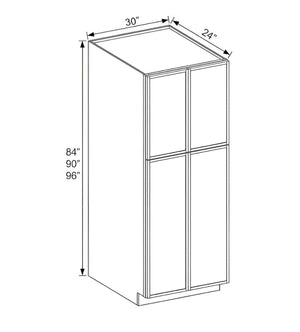 Slim Dove White- 30"W Two Double Door Utility Pantry Cabinet