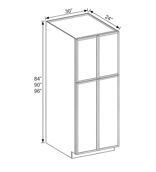 Slim Dove White- 30"W Two Double Door Utility Pantry Cabinet