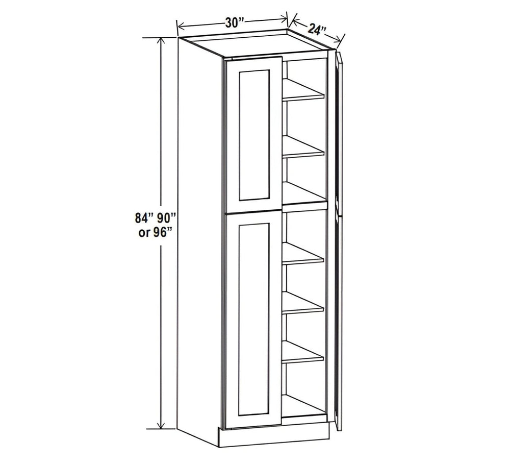 Aspen White 30"W Two Double Door Utility Pantry Cabinet