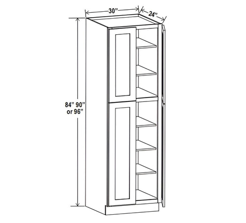 Double Dove White 30"W Two Double Door Utility Pantry Cabinet