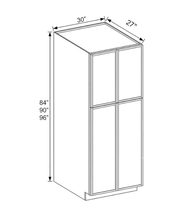 Slim Shaker Oak 30" W Two Double Door Utility Pantry Cabinet