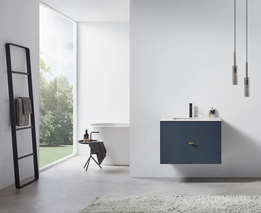BARCELONA 30" DARK BLUE WITH WHITE COUNTERTOP BATHROOM VANITY