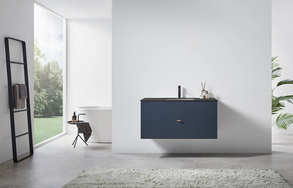 BARCELONA 42" DARK BLUE WITH BLACK COUNTERTOP BATHROOM VANITY