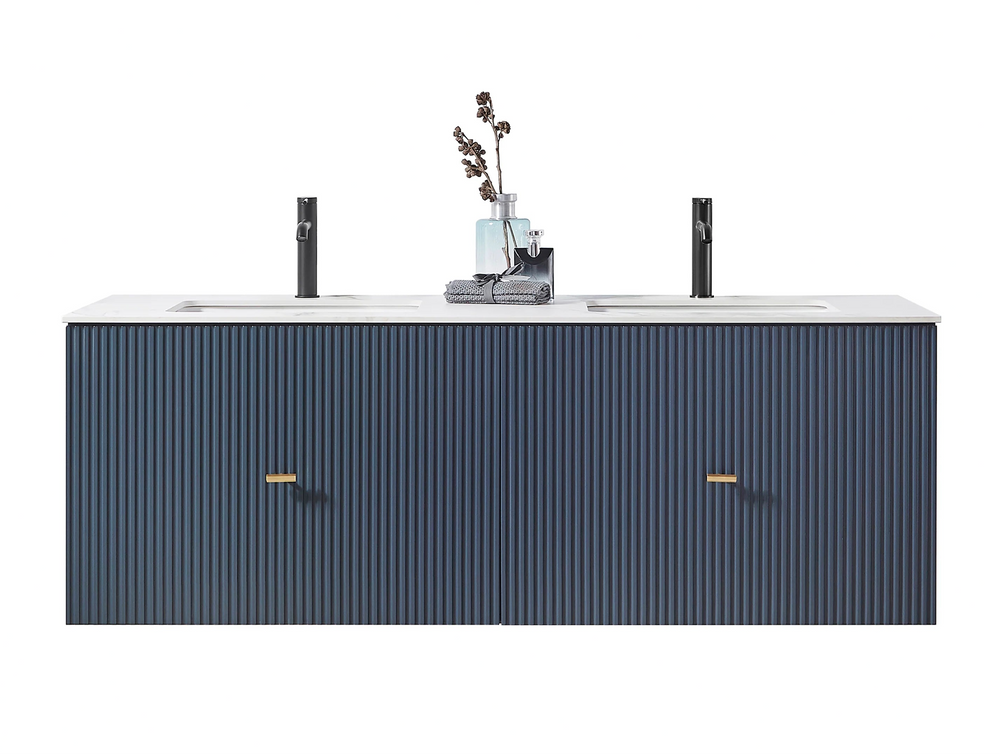 BARCELONA 60" DARK BLUE WITH WHITE COUNTERTOP BATHROOM VANITY