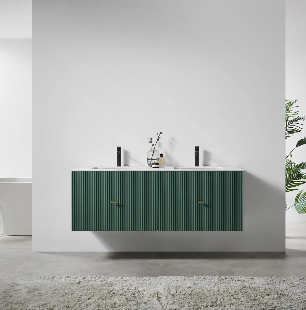 BARCELONA 60" FOREST GREEN WITH WHITE COUNTERTOP BATHROOM VANITY